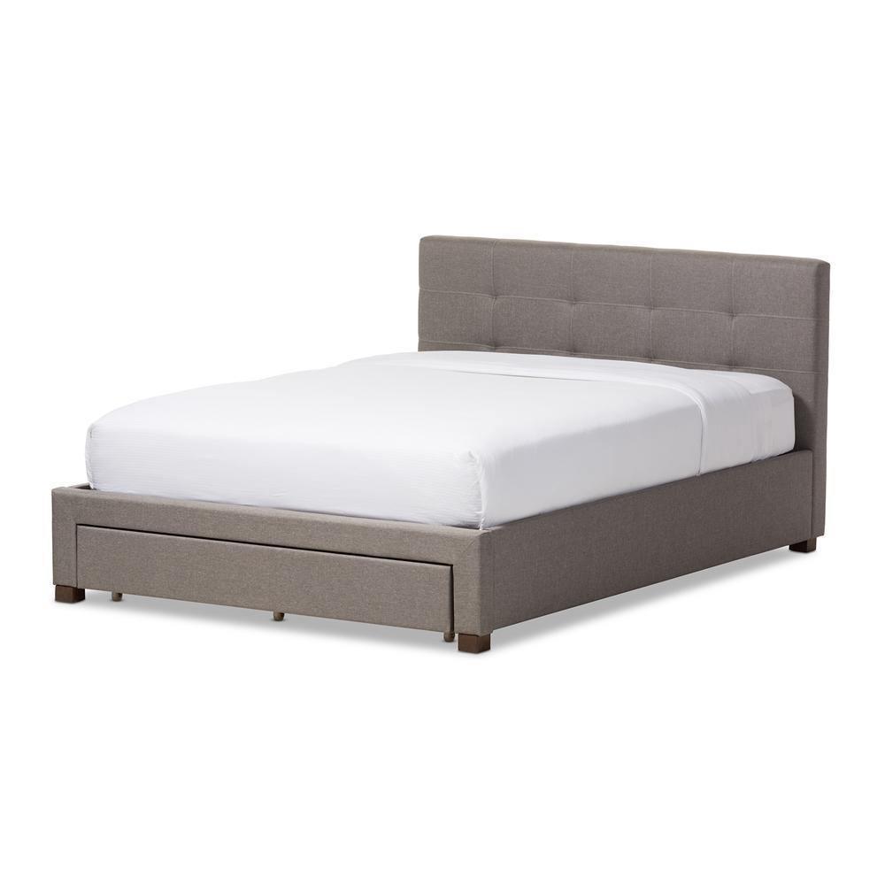 Brandy Modern and Contemporary Grey Fabric Upholstered King Size Platform Bed with Storage Drawer FredCo