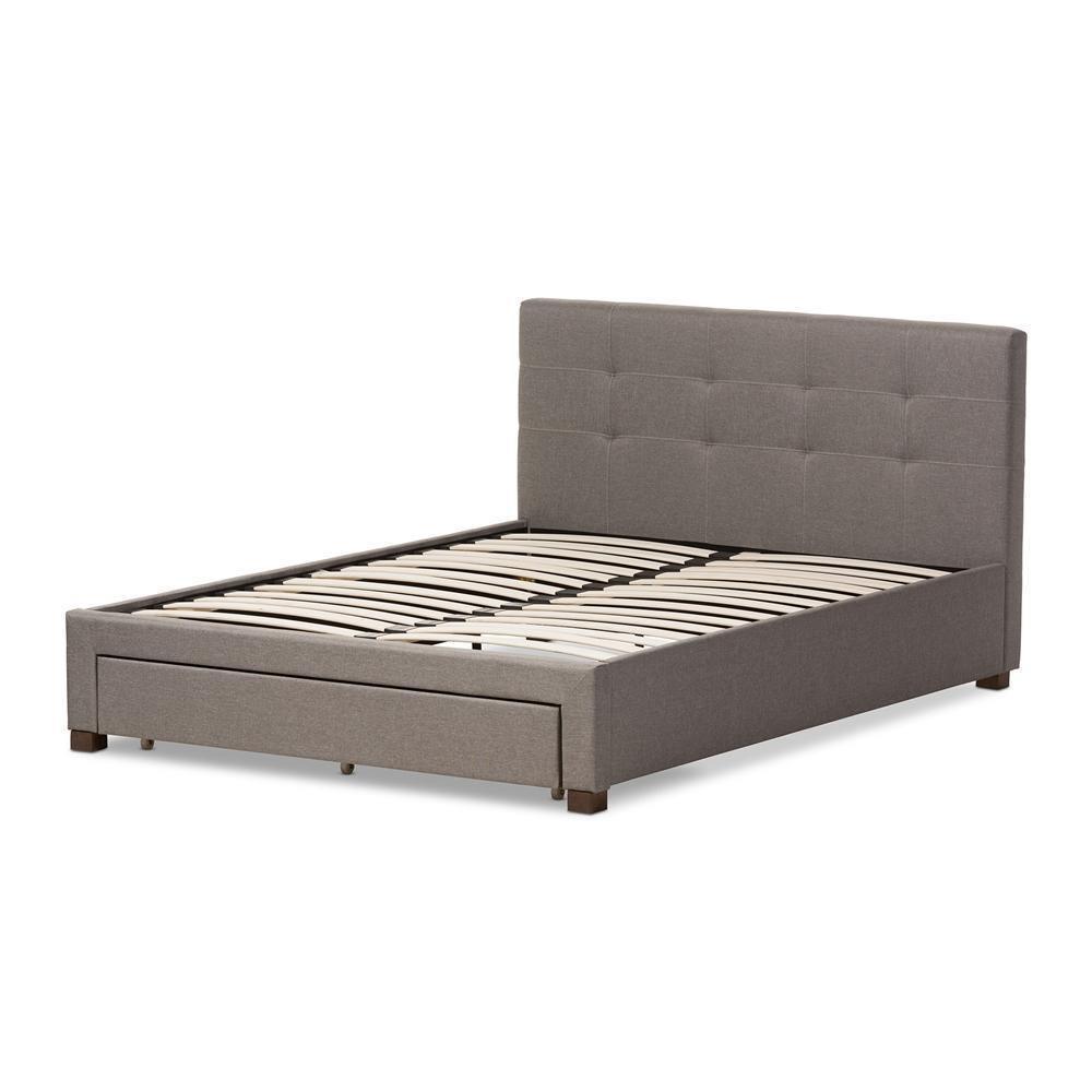 Brandy Modern and Contemporary Grey Fabric Upholstered King Size Platform Bed with Storage Drawer FredCo