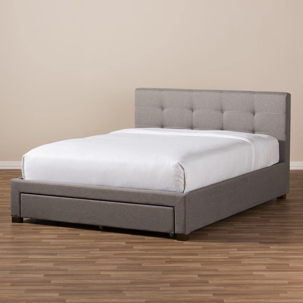 Brandy Modern and Contemporary Grey Fabric Upholstered King Size Platform Bed with Storage Drawer FredCo