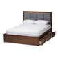 Brannigan Modern and Contemporary Dark Grey Fabric Upholstered Walnut Finished Queen Size Storage Platform Bed FredCo