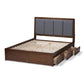 Brannigan Modern and Contemporary Dark Grey Fabric Upholstered Walnut Finished Queen Size Storage Platform Bed FredCo