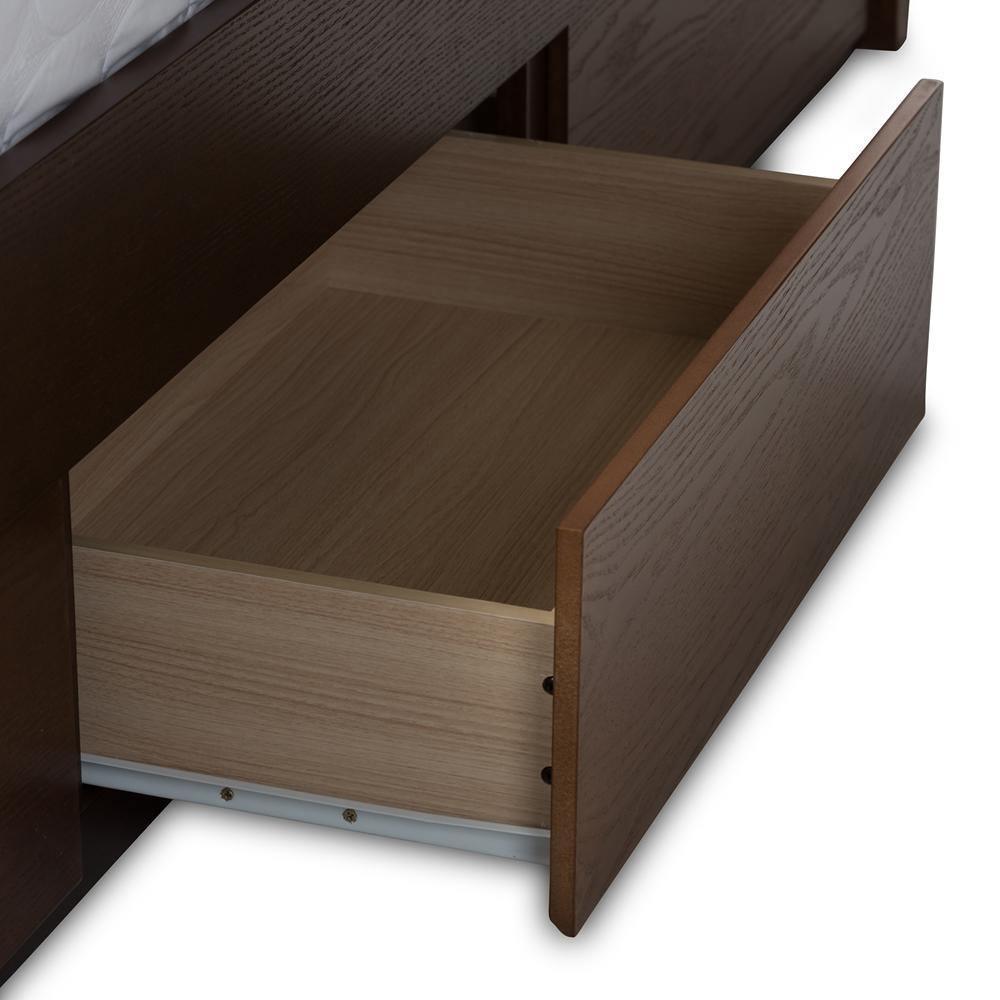 Brannigan Modern and Contemporary Dark Grey Fabric Upholstered Walnut Finished Queen Size Storage Platform Bed FredCo