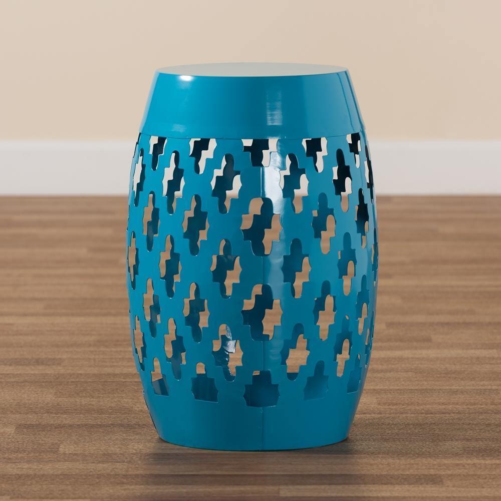 Branson Modern and Contemporary Blue Finished Metal Outdoor Side Table FredCo