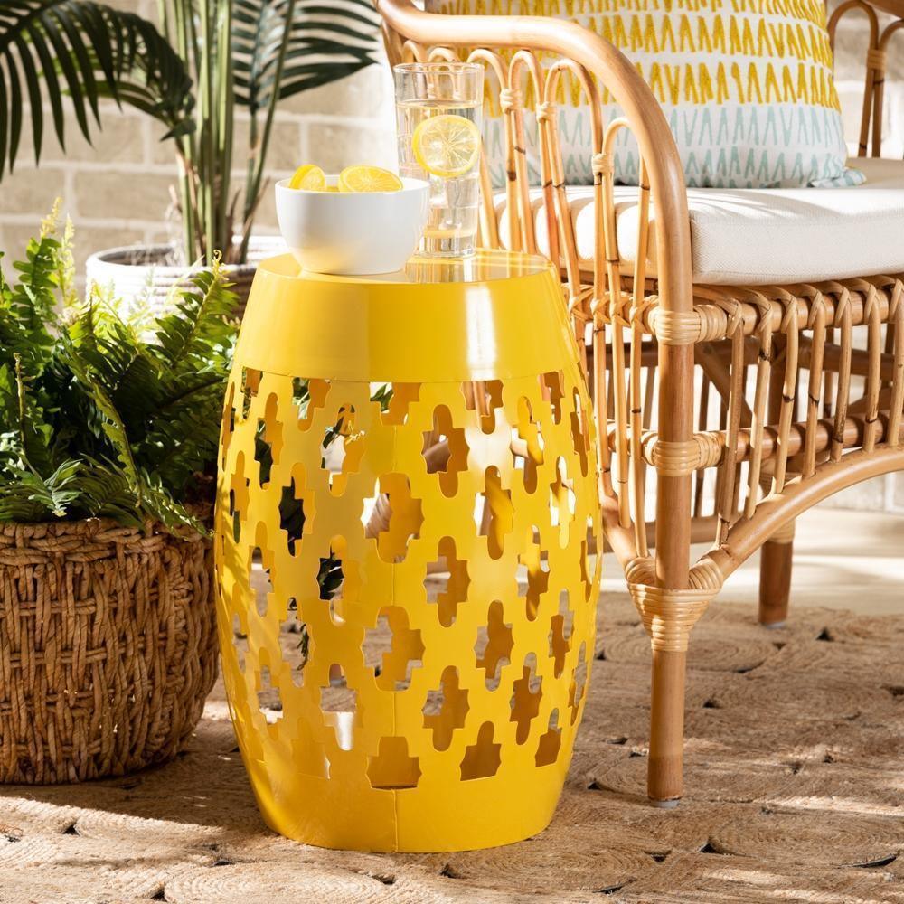 Branson Modern and Contemporary Yellow Finished Metal Outdoor Side Table FredCo