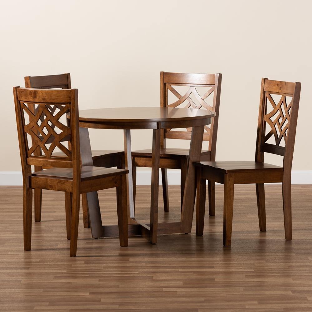 Brava Modern and Contemporary Walnut Brown Finished Wood 5-Piece Dining Set FredCo