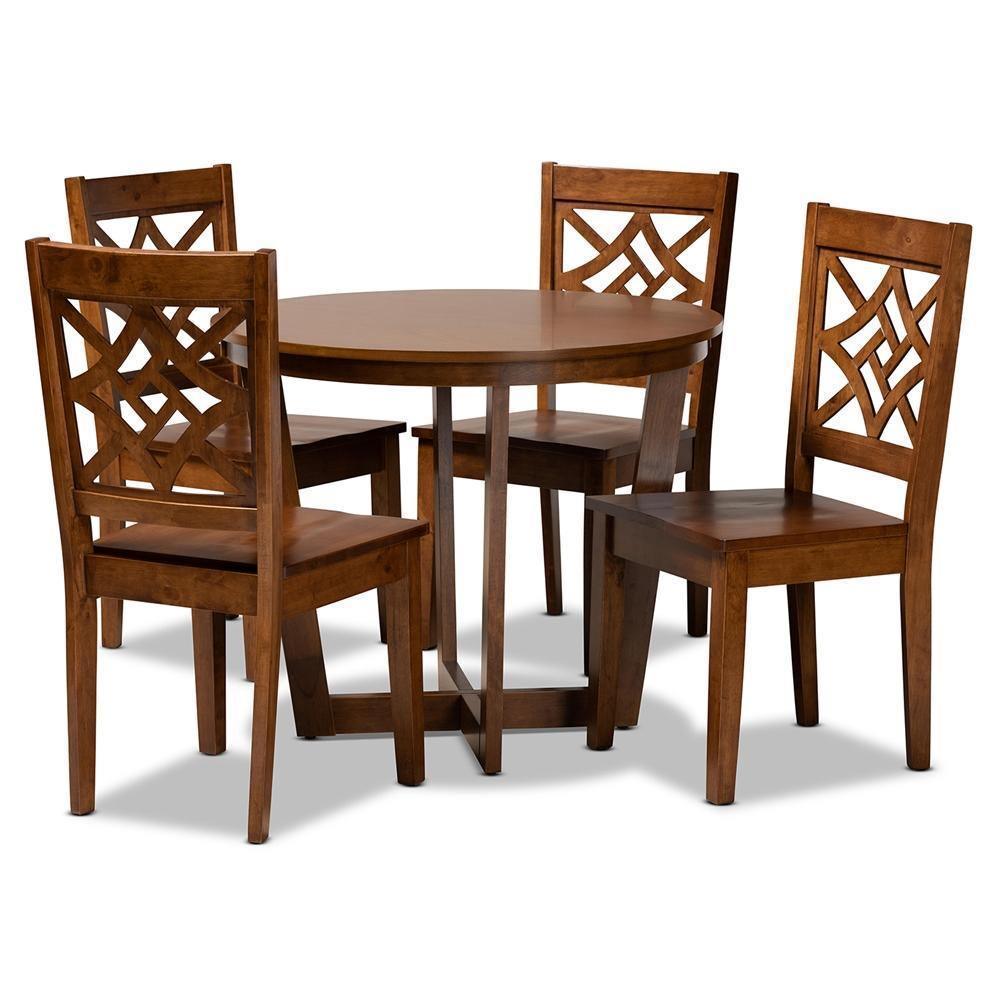 Brava Modern and Contemporary Walnut Brown Finished Wood 5-Piece Dining Set FredCo