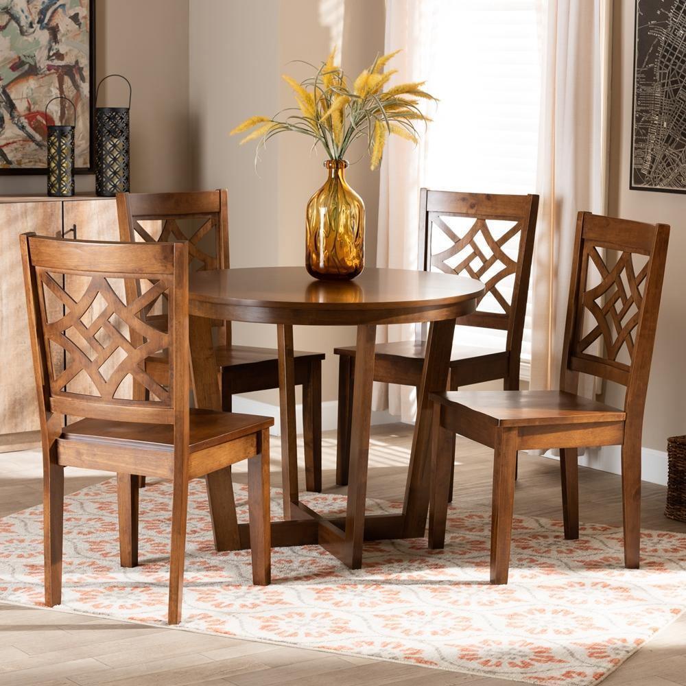 Brava Modern and Contemporary Walnut Brown Finished Wood 5-Piece Dining Set FredCo