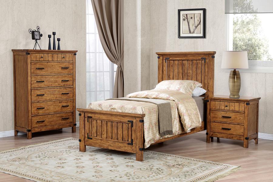 Brenner Panel Bedroom Set Rustic Honey Coaster Twin, 5 Piece FredCo