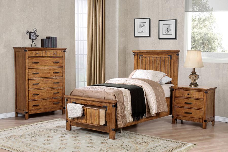 Brenner Storage Bedroom Set Rustic Honey Coaster Twin, 5 Piece FredCo