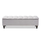 Brette Mid-Century Modern Grayish Beige Fabric Upholstered Dark Brown Finished Wood Storage Bench Ottoman FredCo