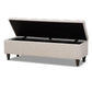 Brette Mid-Century Modern Light Blue Fabric Upholstered Dark Brown Finished Wood Storage Bench Ottoman FredCo