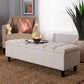 Brette Mid-Century Modern Light Blue Fabric Upholstered Dark Brown Finished Wood Storage Bench Ottoman FredCo