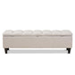 Brette Mid-Century Modern Light Blue Fabric Upholstered Dark Brown Finished Wood Storage Bench Ottoman FredCo