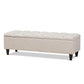 Brette Mid-Century Modern Light Blue Fabric Upholstered Dark Brown Finished Wood Storage Bench Ottoman FredCo