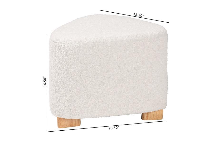 Brielle Modern and Contemporary Ivory Boucle Upholstered and Natural Brown Finished Wood Ottoman FredCo