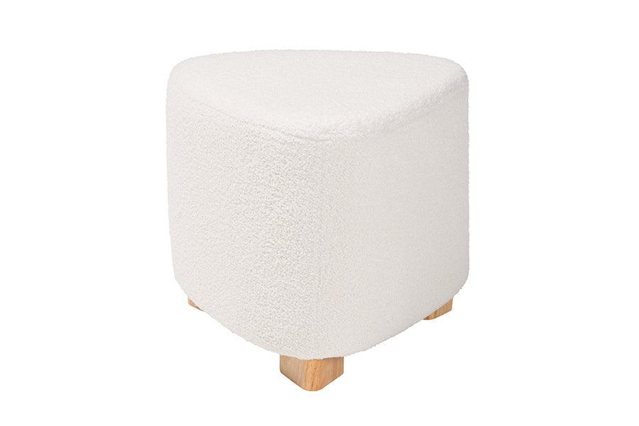 Brielle Modern and Contemporary Ivory Boucle Upholstered and Natural Brown Finished Wood Ottoman FredCo
