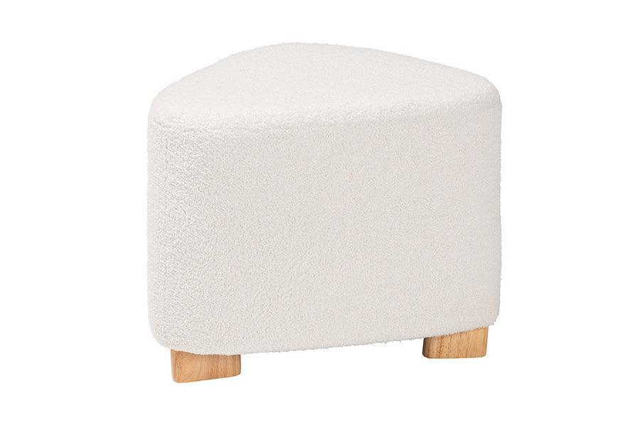 Brielle Modern and Contemporary Ivory Boucle Upholstered and Natural Brown Finished Wood Ottoman FredCo