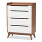 Brighton Mid-Century Modern White and Walnut Wood 4-Drawer Storage Chest FredCo