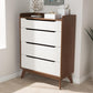 Brighton Mid-Century Modern White and Walnut Wood 4-Drawer Storage Chest FredCo