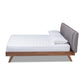 Brita Mid-Century Modern Grey Fabric Upholstered Walnut Finished Wood King Size Bed FredCo