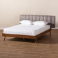 Brita Mid-Century Modern Grey Fabric Upholstered Walnut Finished Wood King Size Bed FredCo