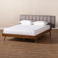 Brita Mid-Century Modern Grey Fabric Upholstered Walnut Finished Wood Queen Size Bed FredCo