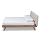 Brita Mid-Century Modern Light Beige Fabric Upholstered Walnut Finished Wood King Size Bed FredCo