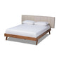 Brita Mid-Century Modern Light Beige Fabric Upholstered Walnut Finished Wood King Size Bed FredCo