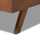 Brita Mid-Century Modern Light Beige Fabric Upholstered Walnut Finished Wood Queen Size Bed FredCo