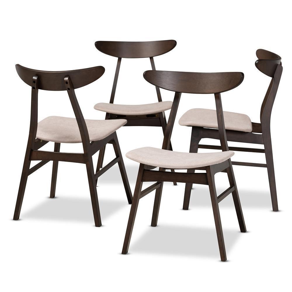 Britte Mid-Century Modern Beige Fabric Upholstered Dark Oak Brown Finished 4-Piece Wood Dining Chair Set FredCo