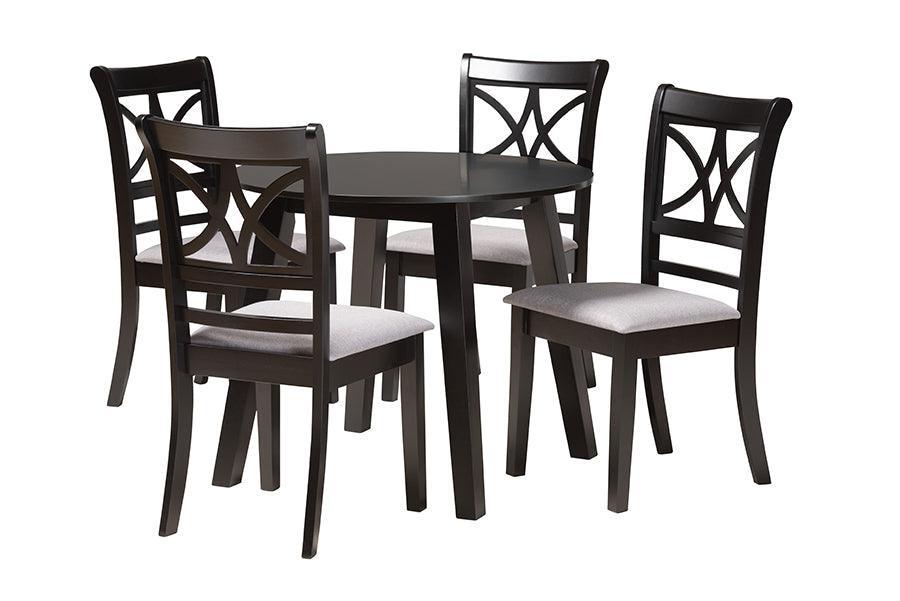 Brooke Modern Grey Fabric and Dark Brown Finished Wood 5-Piece Dining Set FredCo