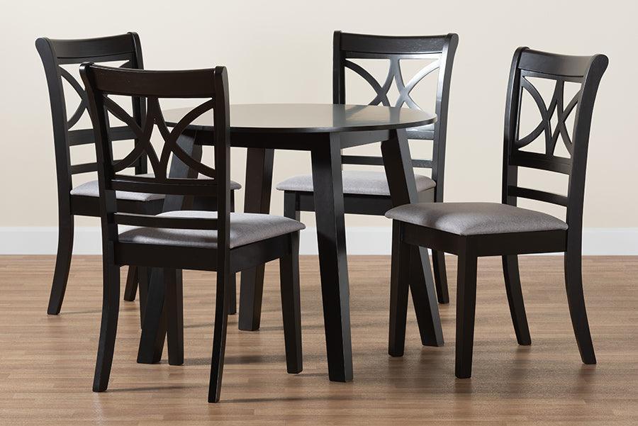 Brooke Modern Grey Fabric and Dark Brown Finished Wood 5-Piece Dining Set FredCo