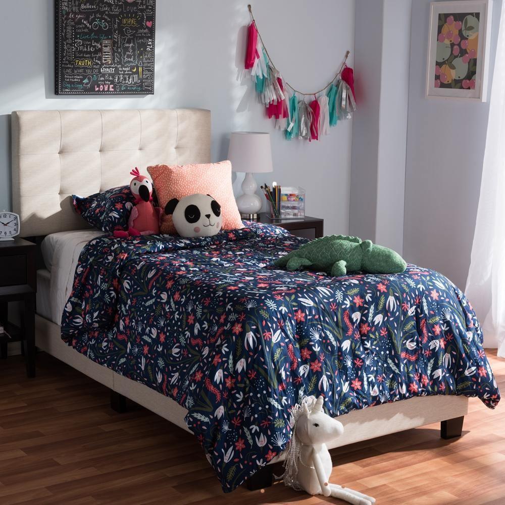 Brookfield Modern and Contemporary Beige Fabric Twin Size Bed FredCo