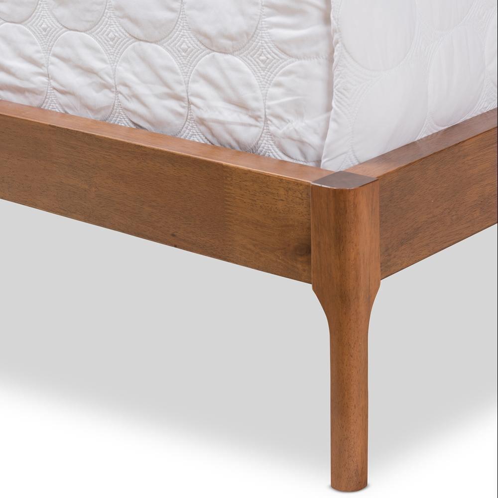 Brooklyn Mid-Century Modern Walnut Wood Beige Fabric King Size Platform Bed FredCo