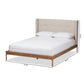 Brooklyn Mid-Century Modern Walnut Wood Beige Fabric King Size Platform Bed FredCo