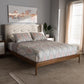 Brooklyn Mid-Century Modern Walnut Wood Beige Fabric King Size Platform Bed FredCo