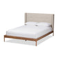 Brooklyn Mid-Century Modern Walnut Wood Beige Fabric King Size Platform Bed FredCo