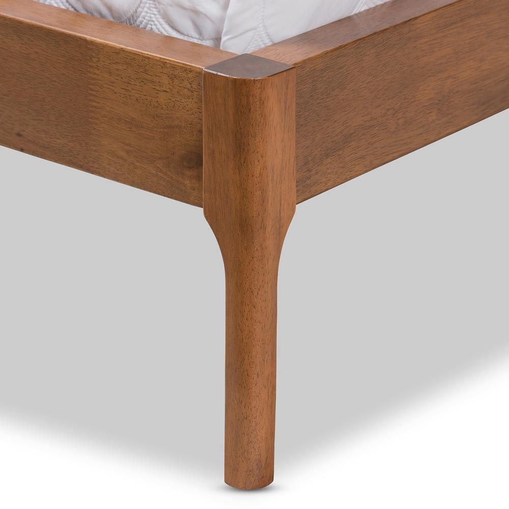 Brooklyn Mid-Century Modern Walnut Wood Beige Fabric King Size Platform Bed FredCo