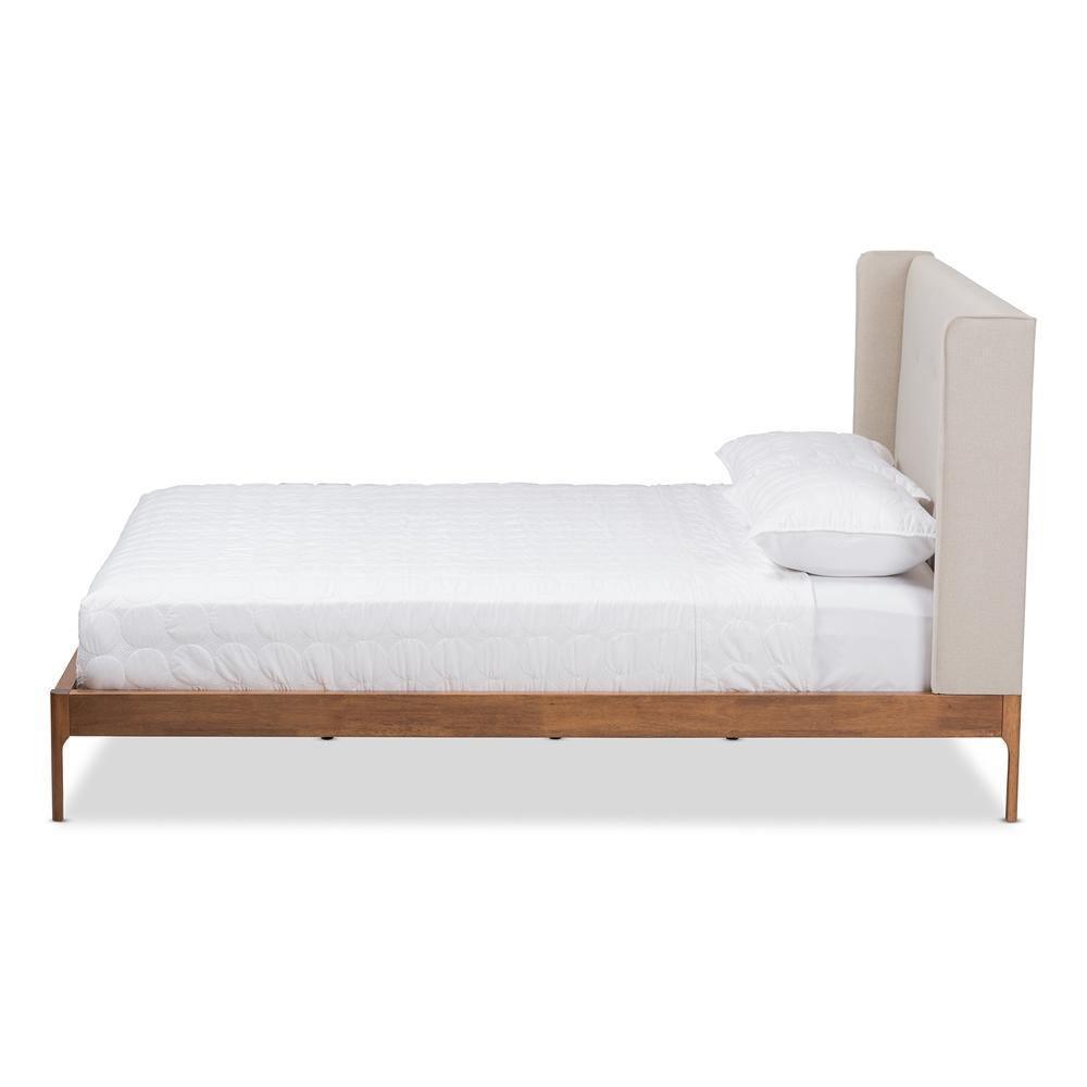 Brooklyn Mid-Century Modern Walnut Wood Beige Fabric King Size Platform Bed FredCo