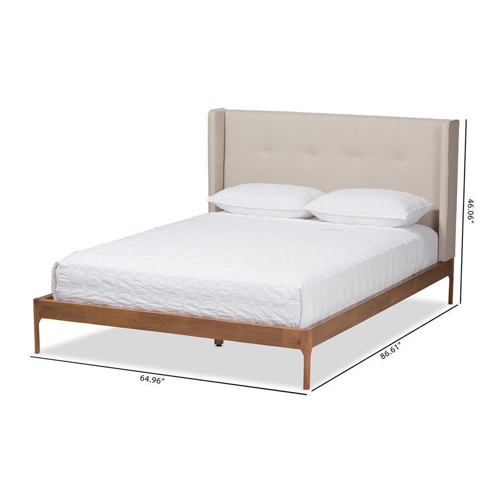 Brooklyn Mid-Century Modern Walnut Wood Beige Fabric King Size Platform Bed FredCo