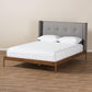 Brooklyn Mid-Century Modern Walnut Wood Grey Fabric King Size Platform Bed FredCo