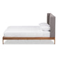 Brooklyn Mid-Century Modern Walnut Wood Grey Fabric Queen Size Platform Bed FredCo