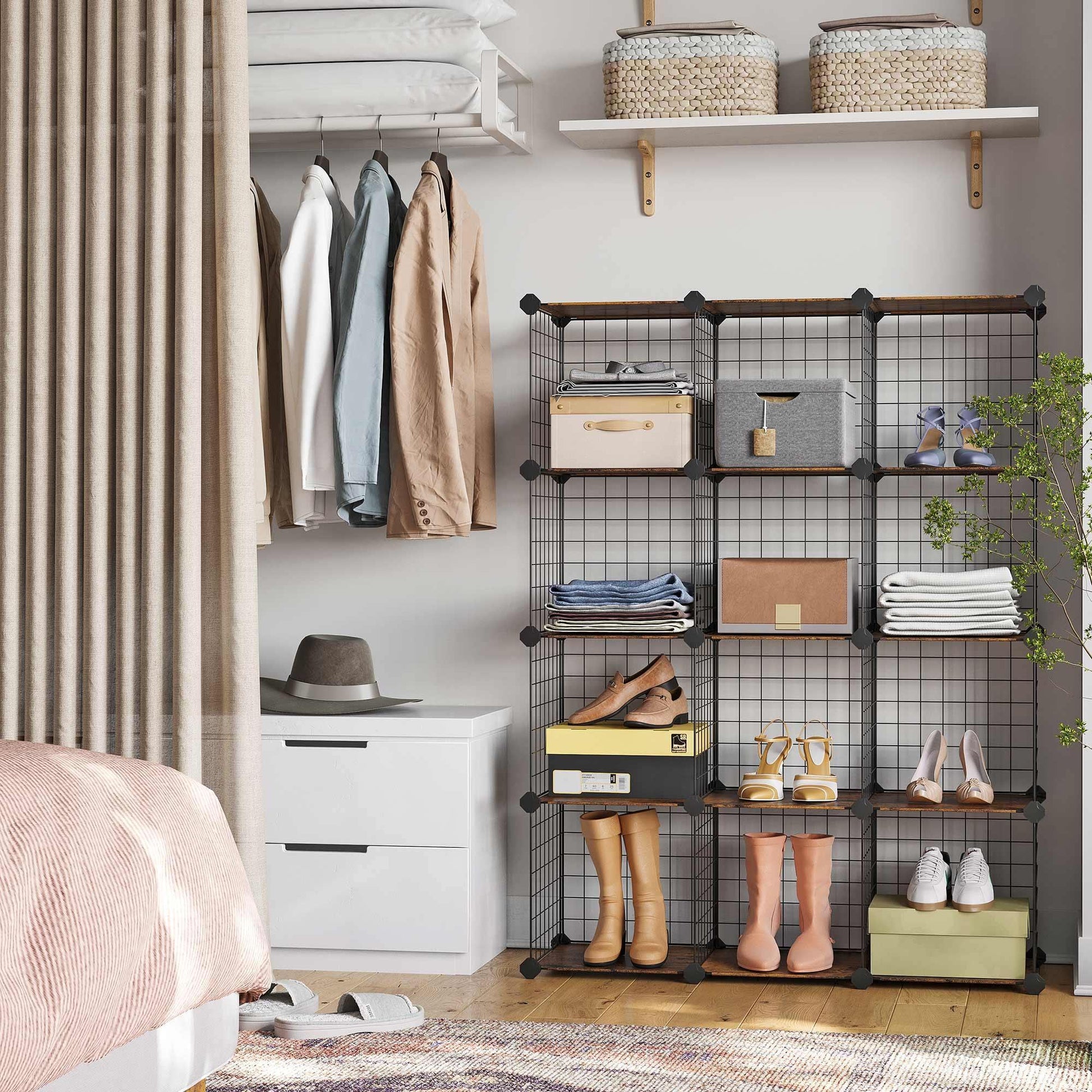 Browmn & Black Cube Storage Organizer with Metal Wire FredCo