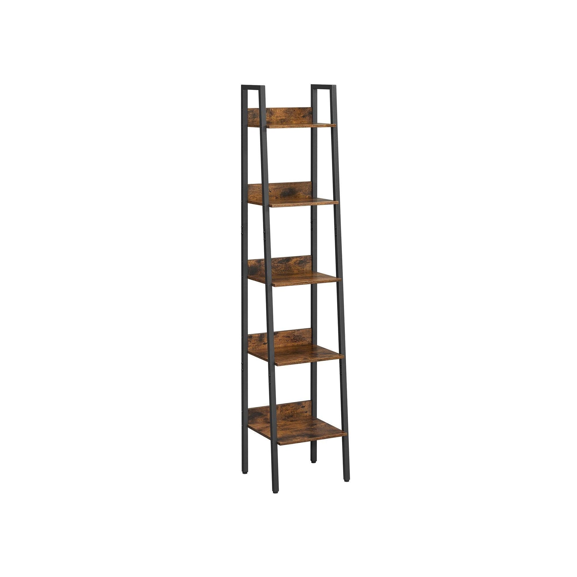 Brown 5-Tier Slim Ladder Shelves for Narrow Space FredCo