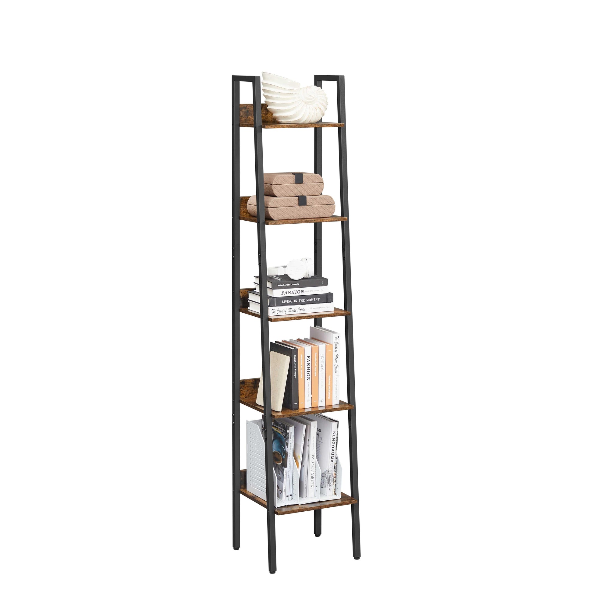 Brown 5-Tier Slim Ladder Shelves for Narrow Space FredCo