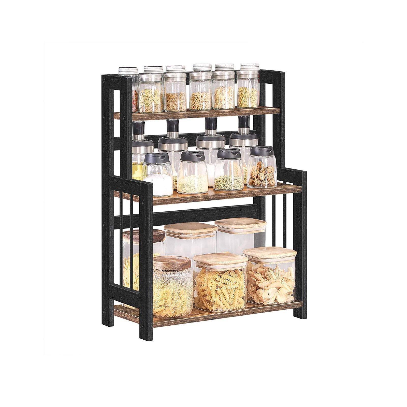 Brown & Black 3-Tier Spice Rack with Bamboo Frame FredCo