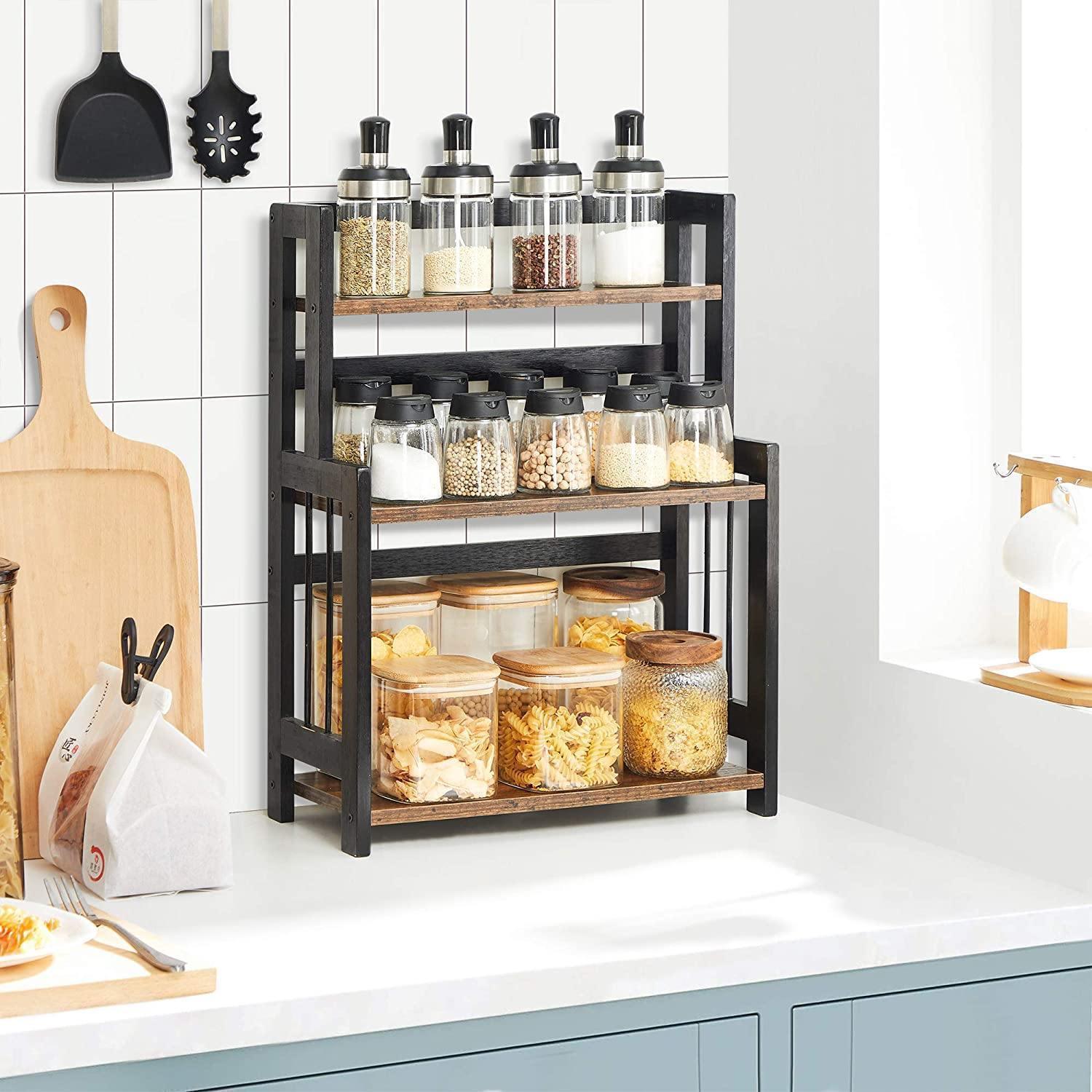Brown & Black 3-Tier Spice Rack with Bamboo Frame FredCo
