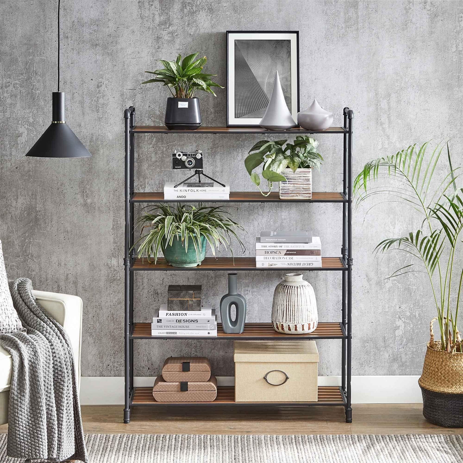 Brown & Black 5-Tier Storage Rack with Adjustable Shelves FredCo