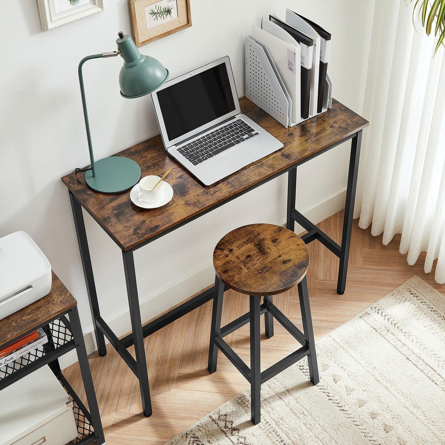 Brown & Black Bar Table with 2 Round Stools FredCo