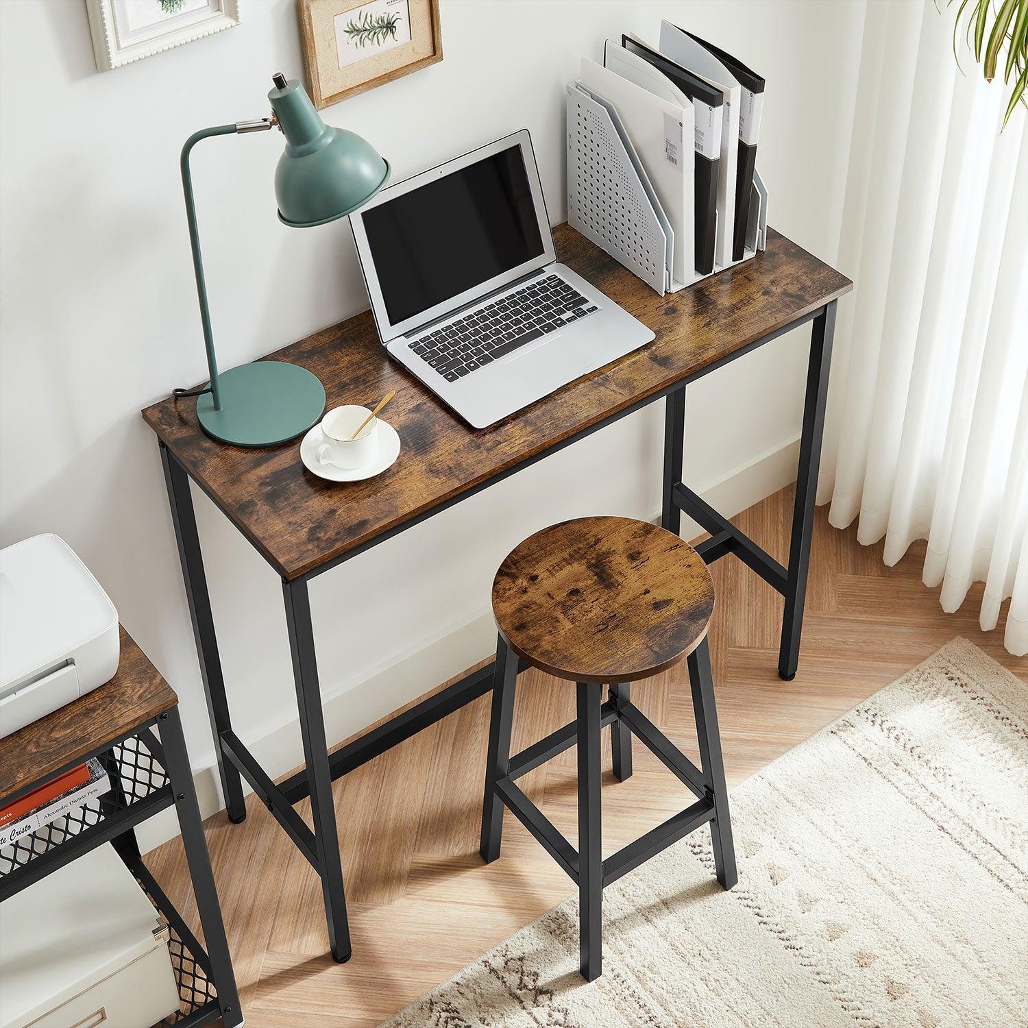 Brown & Black Bar Table with 2 Round Stools FredCo